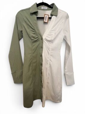 Vestique Boutique 🍒 NWT Sharapova Dress, Button Down, Collar, Sage/White S